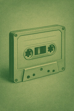 Vintage cassette tape, rendered in a retro, monochromatic style. A nostalgic nod to the analog music era and its iconic sound media.