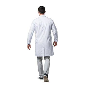 Man in white lab coat walking away isolated on transparent background