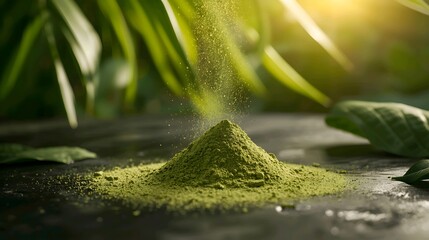 Fresh green leaf with water drops reflecting the tropical summer sky