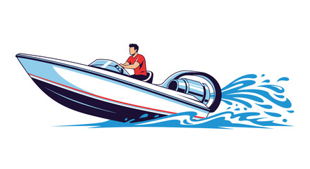 Naklejka premium A person driving a fast speed boat through the water creating a wake.