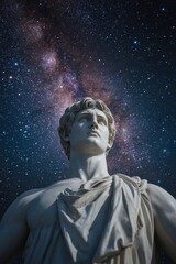 Obraz premium Antique statue of a man against the background of a starry sky.