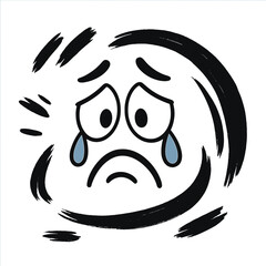 Crying sad face illustration on white background