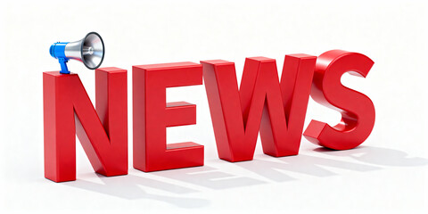 News word with megaphone communicating urgent breaking information