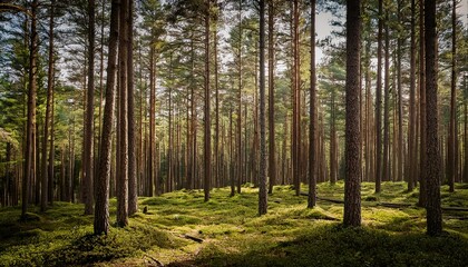 Obraz premium A Forest Filled With Lots Of Tall Pine Trees In The Middle Of A Forest