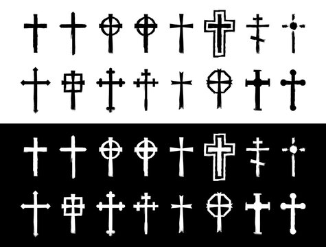 Christian crosses collection showing religious symbols set