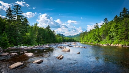 Sacandaga River In Summer In The Adirondack Mountains