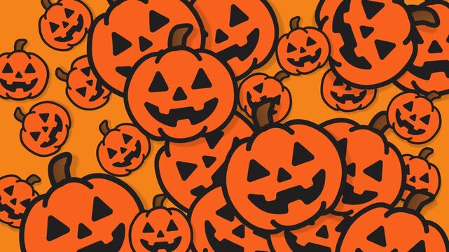 Halloween pumpkin pattern on yellow background. Suitable for halloween themed designs, party invitations, and seasonal marketing materials.