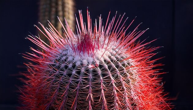 Ferocactus Latispinus Cactus With Long Sharp Purple Red Spikes