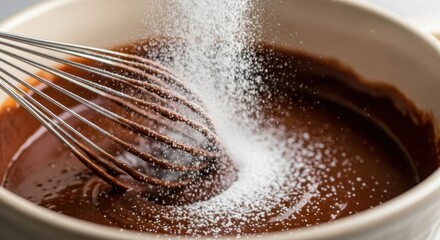 Delicious chocolate cake batter with powdered sugar for baking and dessert creations