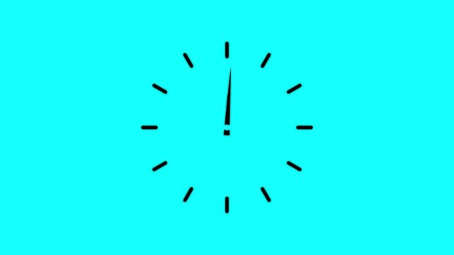 Twelve hours clock run, moving time arrows, 12 hours clock dial loop, twenty-four hours time lapse animation.Hours appear on a green background.