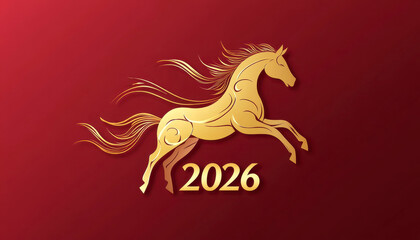 Elegant golden horse leaping 2026: symbolizing lunar new year and zodiac prosperity