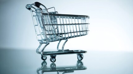 carrier. Isolated shopping cart with metallic sheen against a softly blurred white backdrop. pitch deck slides, case study pages, designed for enterprise HRIS and productivity software interfaces.
