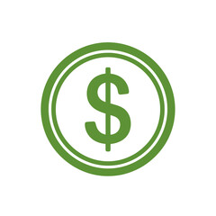 Obraz premium Green dollar sign coin icon representing money, finance, and currency. Simple flat vector illustration for business and economic concepts