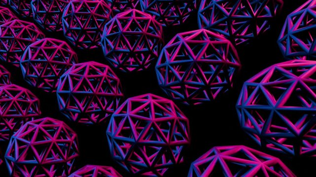 3d animation of wiremesh purple sphere metal.Captivating green patterns emerge as dynamic light transforms the visual space in an intricate digital display