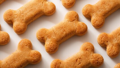 Fototapeta premium Delicious bone-shaped dog biscuits arranged on a clean white background