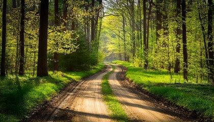 Obraz premium Dirt Road In Spring Forest