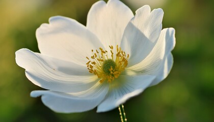 Obraz premium Close Up Image Of A White Flower With Yellow Stamen At Its Center