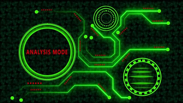 Analysis Mode Digital Interface with Neon Green Circuitry and Dark Patterned 4k video Background technology