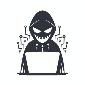 Shadowy hacker in hoodie manipulates a computer network system for nefarious purposes
