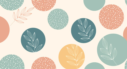 A soft background with scattered circles and leaf imprints.