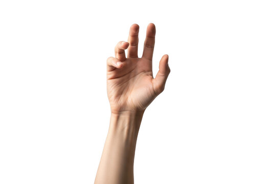 Human hand reaching upwards with fingers extended towards the light transparent background