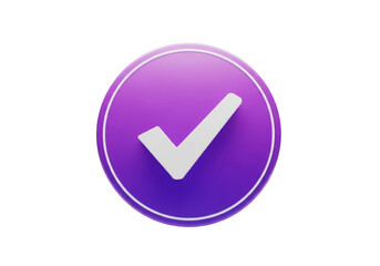 Shiny purple circle with white check mark for success and approval transparent background
