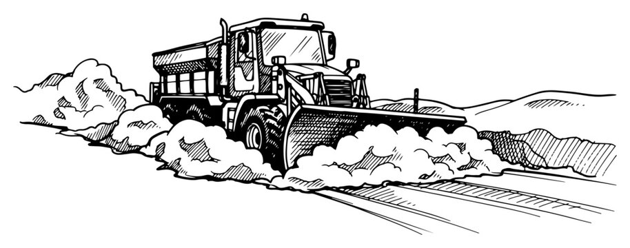 Snowplow Truck Clearing Road