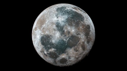 Obraz premium phase. A detailed closeup of the full moon, showcasing its textured surface against the dark expanse of space. STEM education sheets. 