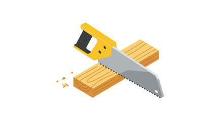 Isometric saw on wooden planks: construction and carpentry tool design