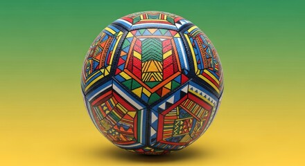 Vibrant patterned soccer ball artwork on a colorful gradient background