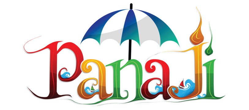 Panaji travel font , Goa tourism travel vector design, Goa capital Panaji text design  , panji sea beach design 	