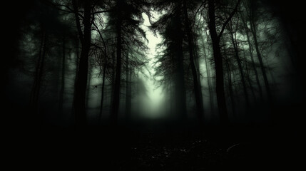 Fototapeta premium Haunted foggy forest at night