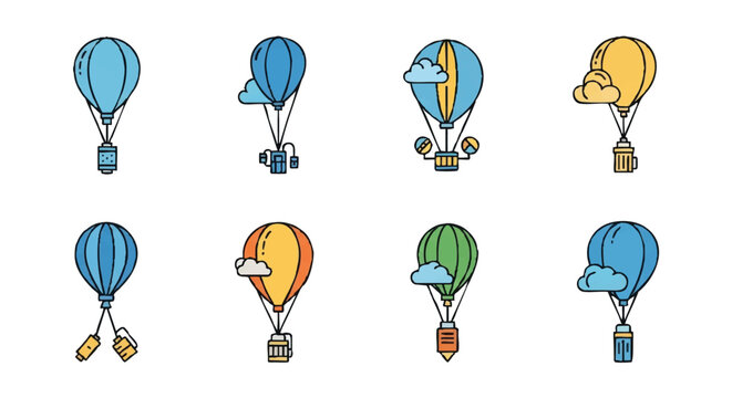 set of weather balloon outline icons vector full color