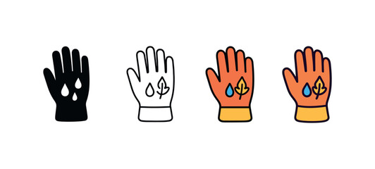 Fototapeta premium Vector icon wet gloves autumn same pose same proportions four styles black solid glyph outline minimal flat multicolor filled cartoon flat shaded.