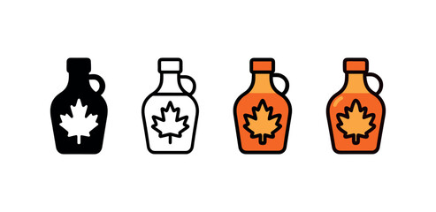Vector icon maple syrup thanksgiving same pose same proportions four styles black solid glyph outline minimal flat multicolor filled cartoon flat shaded.