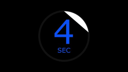 Blue number 4 and S E C text inside a black circle with white segment on black background countdown timer