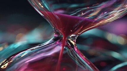 Abstract Hourglass with Vibrant Magenta Liquid Flowing, Symbolizing Time Passing and Measurement, Set Against a Bokeh Background - Powered by Adobe
