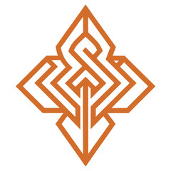 Intricate geometric purple abstract symbol resembling a stylized flower or tree of life with symmetrical patterns, Intricate geometric purple symbol with like design white background and modern.