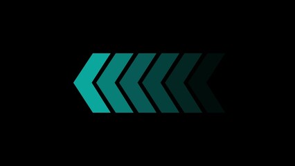 Teal green chevron arrows pointing left in a gradient sequence on black background image