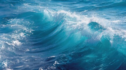 Fototapeta premium The ocean is blue and the waves are crashing. The water is calm and the sky is clear