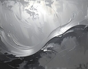 A monochrome abstract art piece featuring flowing brushstrokes evoking a cloudy sky. The textures appear glossy, creating depth