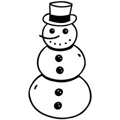 Simple black and white snowman with a top hat silhouette isolated on white background