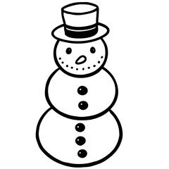 Cute snowman with top hat and buttons silhouette isolated on white background