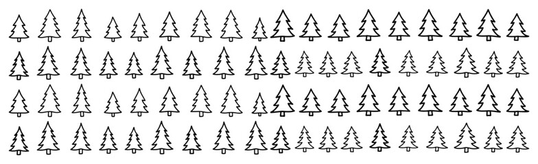 Obraz premium Minimal Christmas tree outline seamless pattern — black vector repeat background