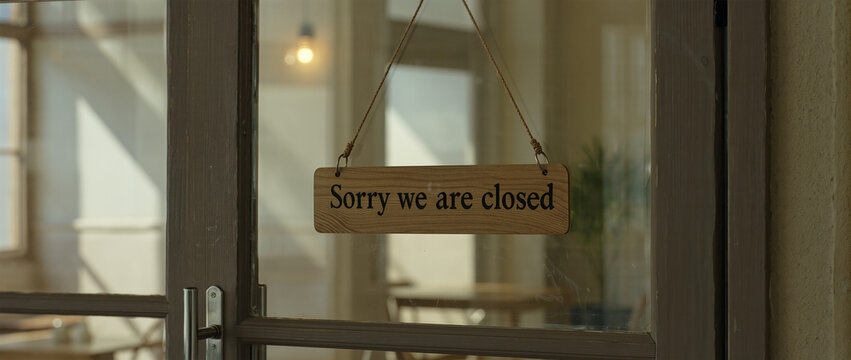 Closed sign in a shop, sorry we are closed