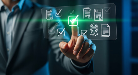 Business Man Digital Checklist Verification Copy Space