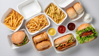 Fast food. Street and Takeaway food. Top view.