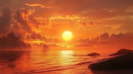 sunset, sea, water, beach, sky, ocean, sun, landscape, 