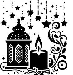 Beautiful Ramadan Light Candle Decoration with Glowing Lantern Ambience