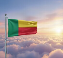 National flag of benin waving on the sunset, symbol of the country, banner against the sky